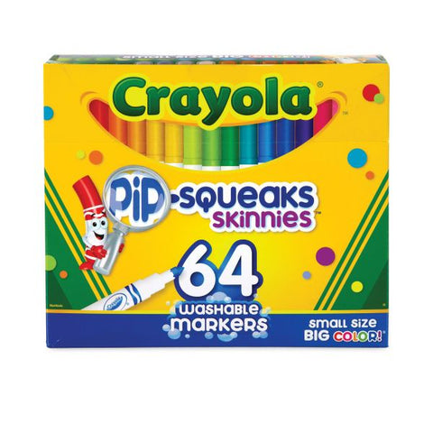 Crayola Pip-Squeaks Skinnies Washable Markers, Medium Bullet Tip, Assorted Colors, 64/Pack