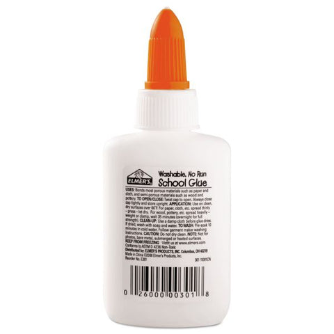 Elmer's Washable School Glue - 1.25 oz - Fabric, Wood, Cardboard, Leather - 1 Each - White