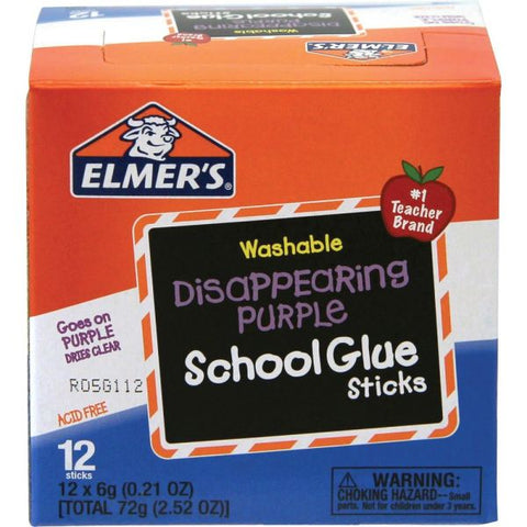 Elmer's Washable Disappearing Purple School Glue Sticks, 0.21 Oz., Pack Of 12