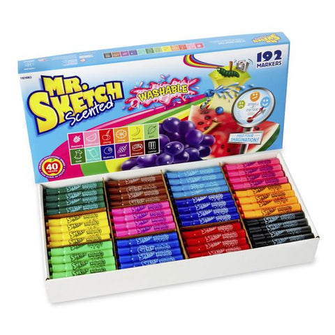 Mr. Sketch Scented Washable Markers - Narrow Narrow Chisel, Medium, Broad Marker Point - Assorted Ink - 192 / Set