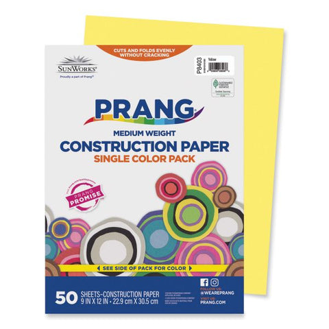 Prang SunWorks Construction Paper, 50 lb Text Weight, 9 x 12, Yellow, 50/Pack