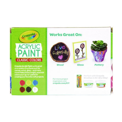 Crayola Acrylic Paint Set, Six Assorted Classic Colors, 2 oz Bottles, 6/Box