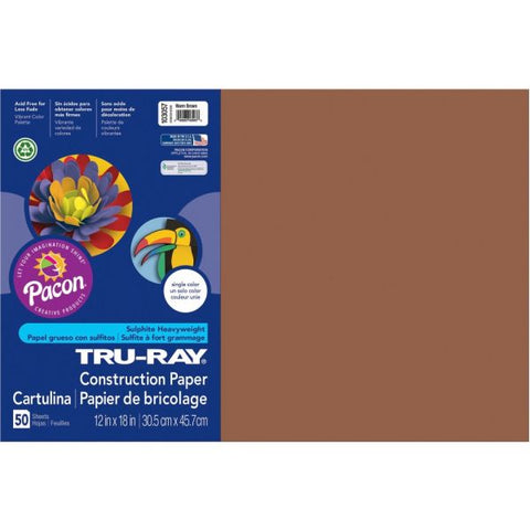 Tru-Ray Construction Paper, 50% Recycled, 12" x 18", Warm Brown, Pack Of 50