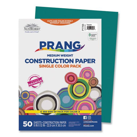 Prang SunWorks Construction Paper, 50 lb Text Weight, 9 x 12, Turquoise, 50/Pack