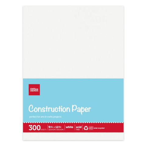 Construction Paper, 9" x 12", 100% Recycled, White, Pack Of 300 Sheets