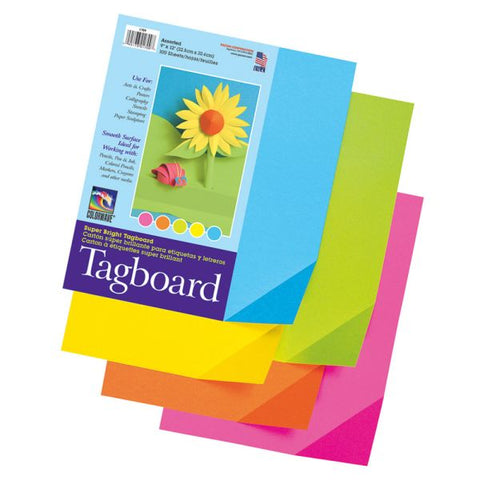 Pacon Colorwave Super Bright Tag Board, 9" x 12", Assorted Colors, Pack Of 100