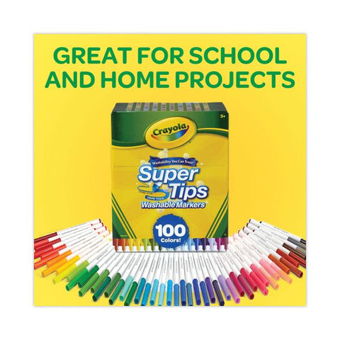 Crayola Super Tips Washable Markers, Fine/Broad Bullet Tips, Assorted Colors, 100/Set