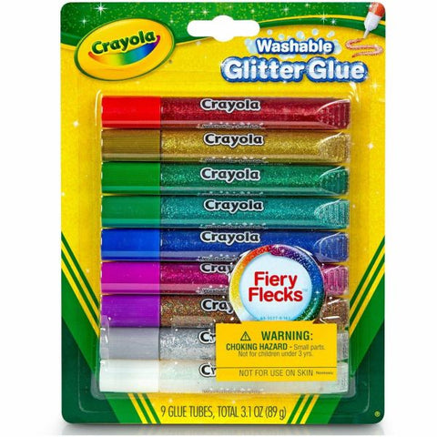 Crayola Washable Glitter Glue, 0.35 oz, Assorted Colors, 9/Pack