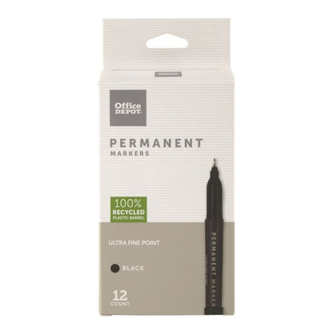 Permanent Markers, Ultra-Fine Point, 100% Recycled Plastic Barrel, Black, Pack Of 12