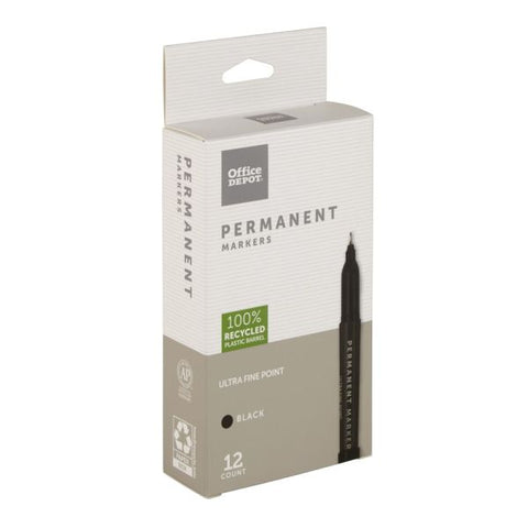 Permanent Markers, Ultra-Fine Point, 100% Recycled Plastic Barrel, Black, Pack Of 12