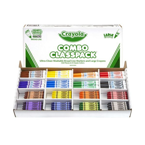 Crayola Crayons And Washable Markers Classpack, Large Size, Assorted Colors, Box Of 256