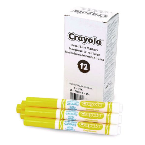 Crayola Broad Line Washable Markers, Broad Bullet Tip, Yellow, 12/Box