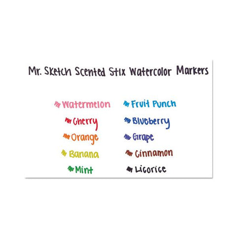 Mr. Sketch Scented Stix Watercolor Marker Set, Fine Bullet Tip, Assorted Colors, 10/Set