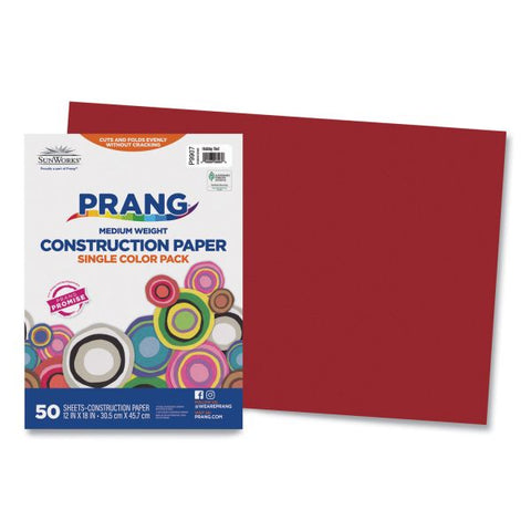 Prang SunWorks Construction Paper, 50 lb Text Weight, 12 x 18, Holiday Red, 50/Pack