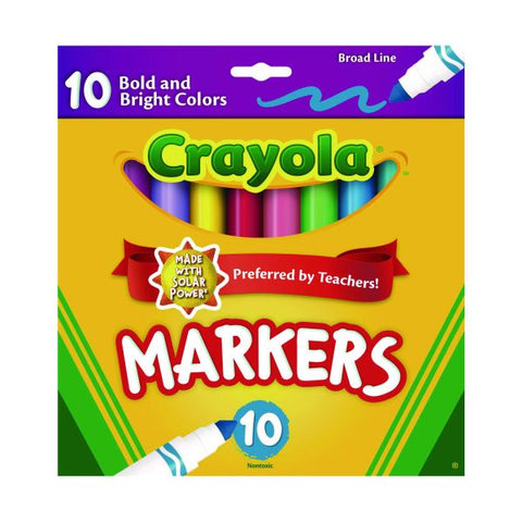 Crayola Non-Washable Marker, Broad Bullet Tip, Assorted Tropical Colors, 10/Pack