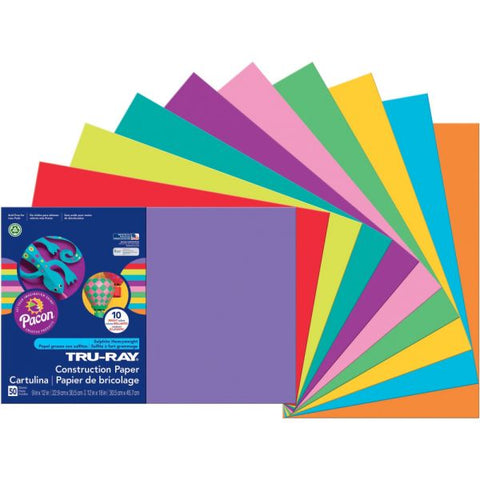 Tru-Ray Construction Paper, 50% Recycled, Assorted Colors, 12" x 18", Pack Of 50 Sheets