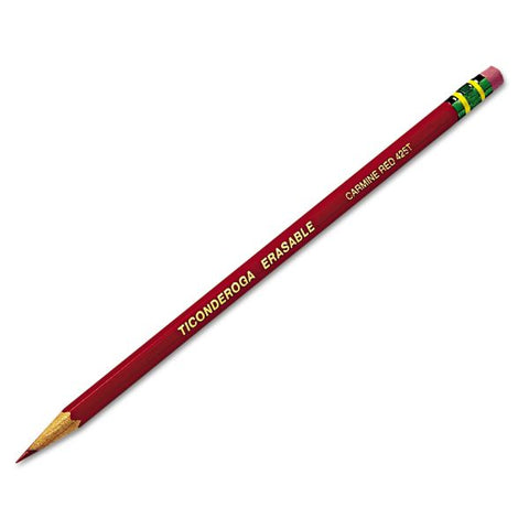 Ticonderoga Erasable Checking Pencils, Presharpened, Carmine Red, Pack Of 12