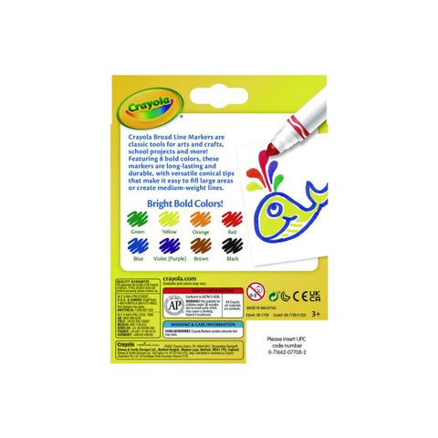 Crayola Broad Line Markers, Assorted Classic Colors, Pack Of 8