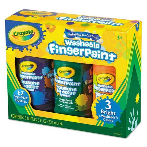 Crayola Washable Fingerpaint Pack, 3 Assorted Bright Colors, 8 oz Tube, 3/Box