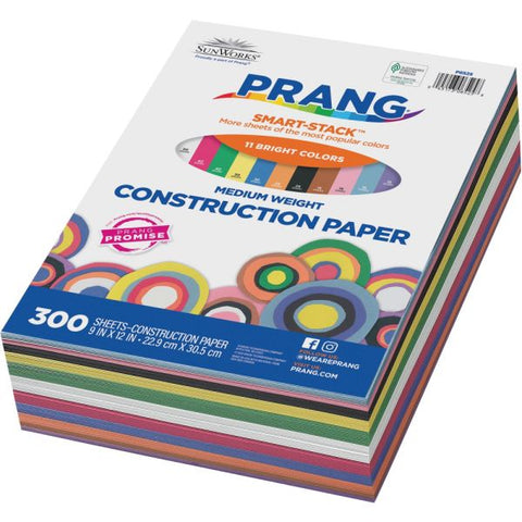 Prang Smart-Stack Medium Weight Construction Paper, 9" x 12", Assorted, Pack Of 300