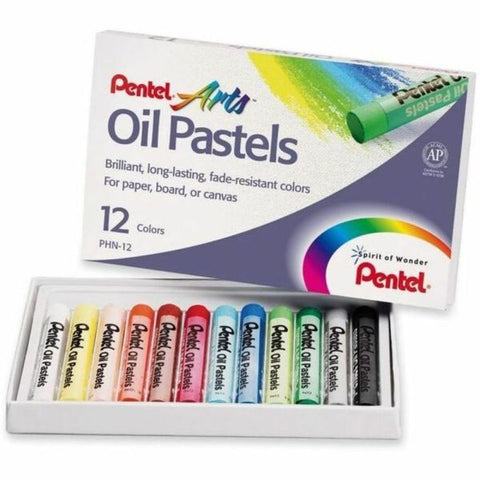 Pentel Arts Oil Pastels, Assorted Colors, Pack Of 12