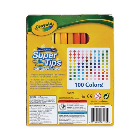 Crayola Super Tips Washable Markers, Fine/Broad Bullet Tips, Assorted Colors, 100/Set