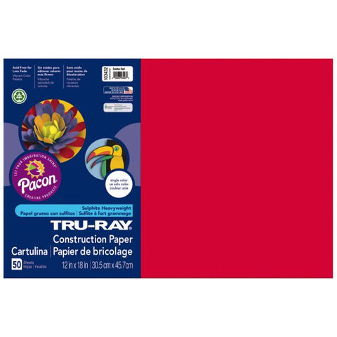 Tru-Ray Construction Paper, 50% Recycled, 12" x 18", Festive Red, Pack Of 50