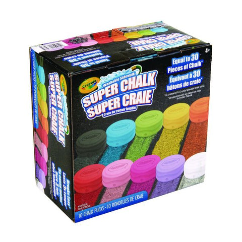 Crayola Super Chalk, 1" x 2.8" Diameter, 10 Assorted Colors, 10 Pucks/Box