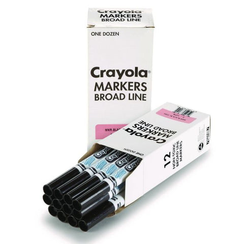 Crayola Broad Line Washable Markers, Broad Bullet Tip, Black, 12/Box