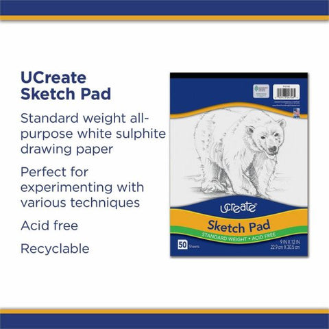 Pacon Art1st Sketch Pad, Unruled, 50 White 9 x 12 Sheets