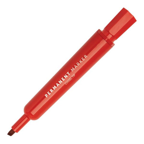 Permanent Markers, Chisel Point, 100% Recycled Plastic Barrel, Red Ink, Pack Of 12