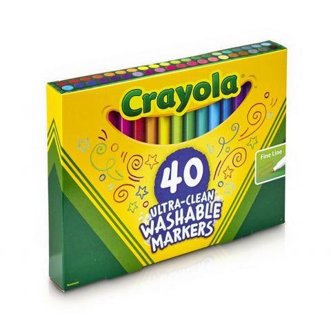 Crayola Ultra-Clean Washable Markers, Fine Point, Assorted Colors, Set Of 40 Markers