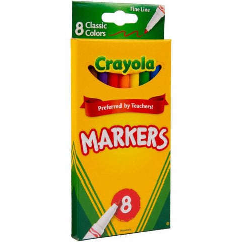 Crayola Fine Line Markers, Assorted Classic Colors, Box Of 8