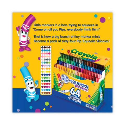 Crayola Pip-Squeaks Skinnies Washable Markers, Medium Bullet Tip, Assorted Colors, 64/Pack