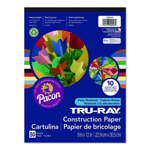 Pacon Tru-Ray Construction Paper, 9 x 12, Assorted Colors, 50 Sheets/Pad