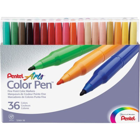 Pentel Color Pens Set, Assorted Colors, Set Of 36