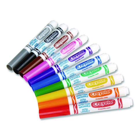 Crayola Ultra-Clean Washable Markers, Broad Bullet Tip, Assorted Colors, 10/Pack