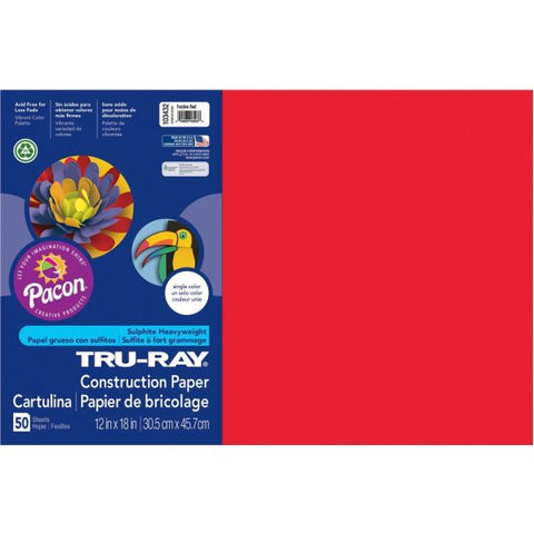 Tru-Ray Construction Paper, 50% Recycled, 12" x 18", Festive Red, Pack Of 50