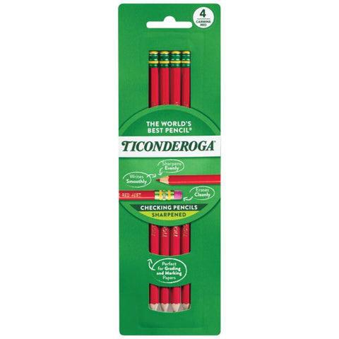 Ticonderoga Erasable Checking Pencils, Presharpened, Carmine Red, Pack Of 12