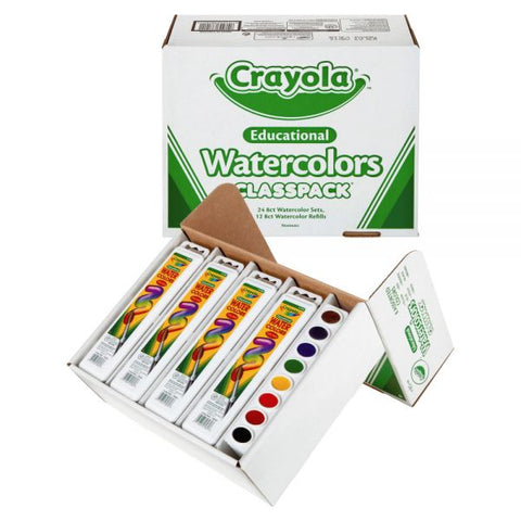 Crayola Educational Watercolors Classpack, Red, Orange, Yellow, Green, Blue, Purple, Black, Pack Of 36