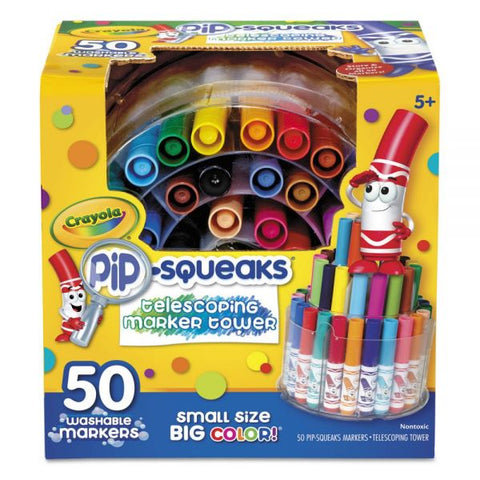 Crayola Pip-Squeaks Telescoping Marker Tower, Medium Bullet Tip, Assorted Colors, 50/Pack