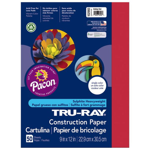 Tru-Ray Construction Paper, 50% Recycled, 9" x 12", Holiday Red, Pack Of 50