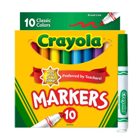 Crayola Broad Line Markers, Assorted Classic Colors, Box Of 10