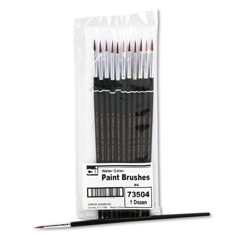 Charles Leonard Artist Brush, Size 4, Camel Hair, Round Profile, 12/Pack