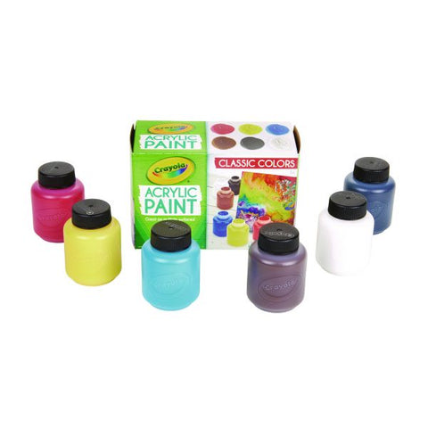 Crayola Acrylic Paint Set, Six Assorted Classic Colors, 2 oz Bottles, 6/Box