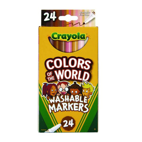 Crayola Colors of the World Washable Markers, Fine Bullet Tip, Assorted Colors, 24/Pack