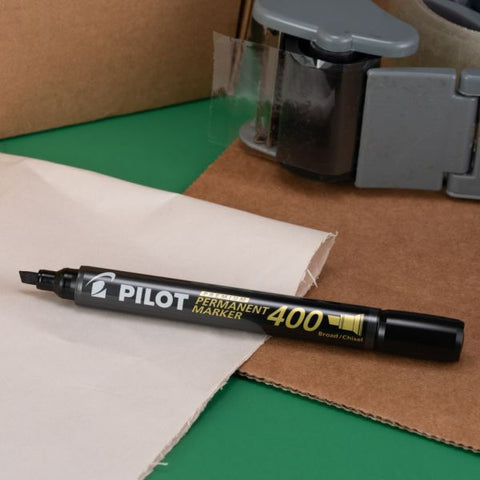 Pilot Premium 400 Permanent Markers, Broad Chisel Tip, 4.8 mm, Black Barrel/Ink, Pack Of 12 Markers