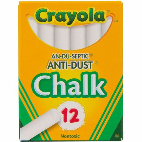 Crayola Anti-Dust Chalk, White, Box Of 12 Sticks