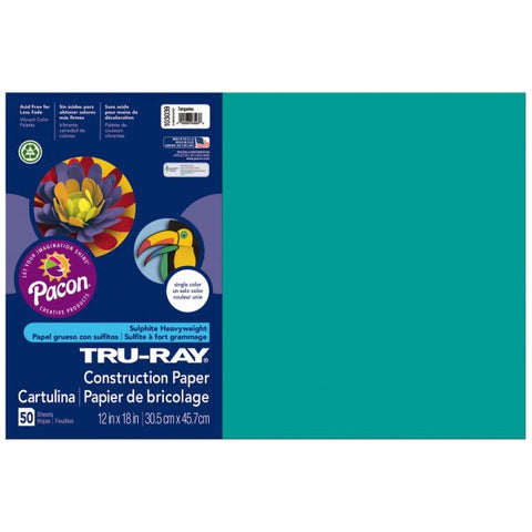 Tru-Ray Construction Paper, 50% Recycled, 12" x 18", Turquoise, Pack Of 50