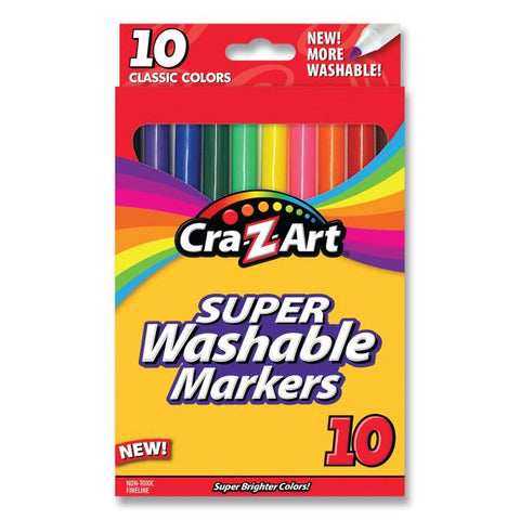 Cra-Z-Art Super Washable Markers, Fine Bullet Tip, Assorted Colors, 10/Set